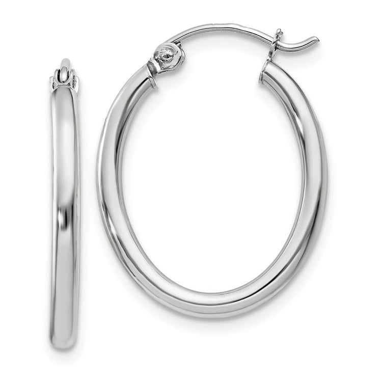 14k White Gold 2x24mm Polished Oval Tube Hoop Earrings