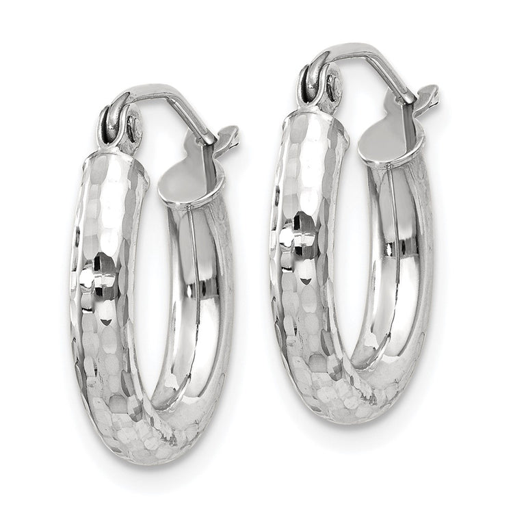 14k White Gold 3x16mm Diamond-cut Round Tube Hoop Earrings