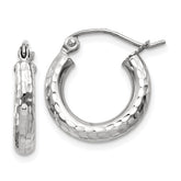 14k White Gold 3x16mm Diamond-cut Round Tube Hoop Earrings