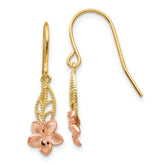 14K Two-tone Fancy Plumeria Dangle French Wire Earrings