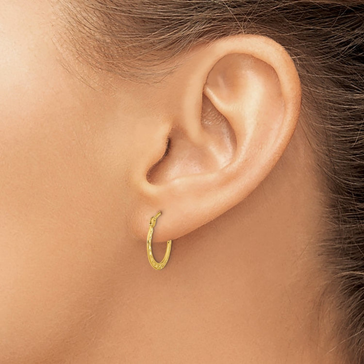 14k 1.00x15mm Polished Diamond-cut Tube Hoop Earrings