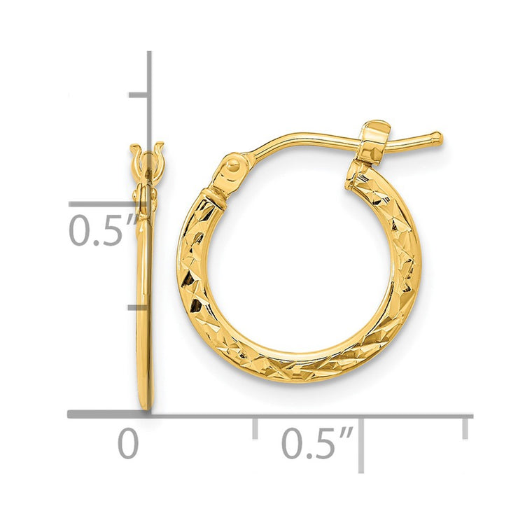 14k 1.00x15mm Polished Diamond-cut Tube Hoop Earrings