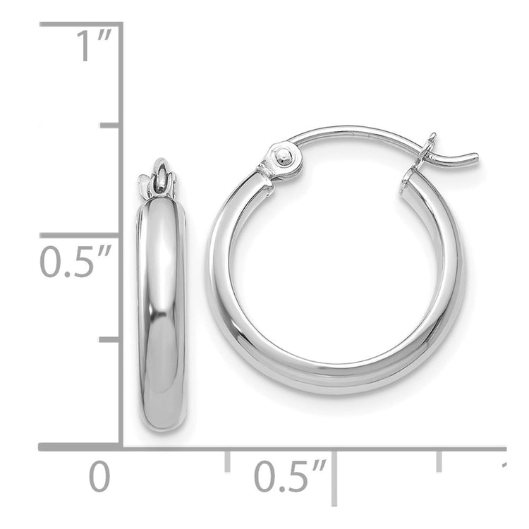 14k White Gold 2.75x12mm Round Tube Hoop Earrings