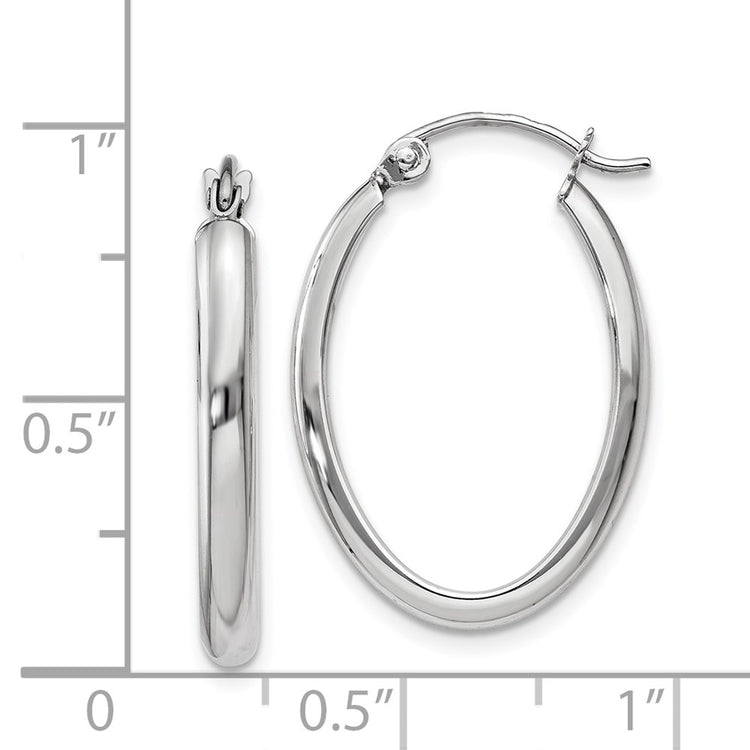14k White Gold 2.75x23.5mm Polished Oval Tube Hoop Earrings