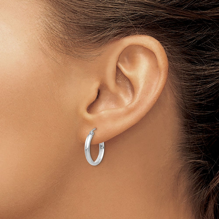 14k White Gold 2.75x17mm Round Tube Hoop Earrings