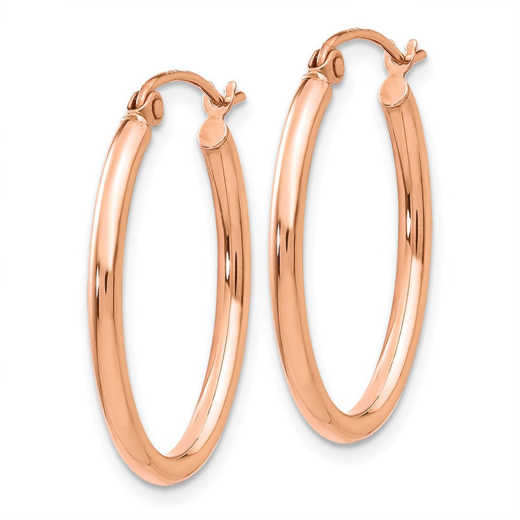 14k Rose Gold 2x24mm Polished Oval Tube Hoop Earrings