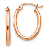 14k Rose Gold 2x19mm Polished Oval Tube Hoop Earrings