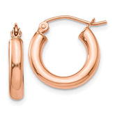 14k Rose Gold 3x16mm Polished Lightweight Tube Hoop Earrings