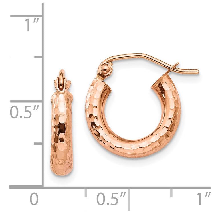 14k Rose Gold 3.25x14mm Polished Lightweight Diamond-cut Tube Hoop Earrings
