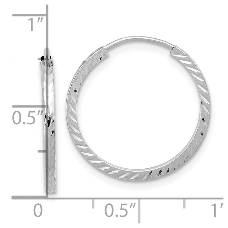 14k White Gold 1.35x20mm Diamond-cut Square-Tube Endless Hoop Earrings