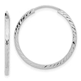 14k White Gold 1.35x25mm Diamond-cut Square-Tube Endless Hoop Earrings
