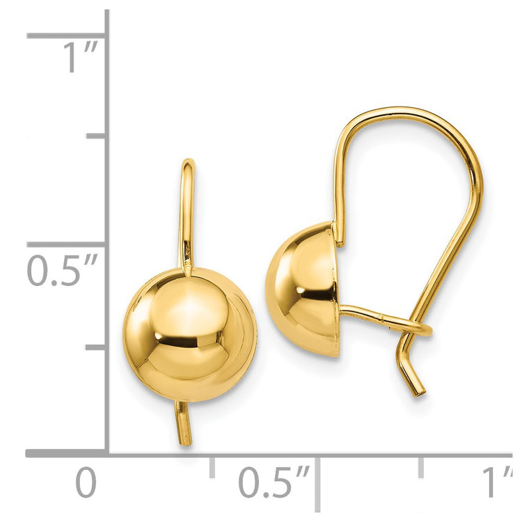 14k 8.00mm Hollow Half Ball Kidney Wire Earrings