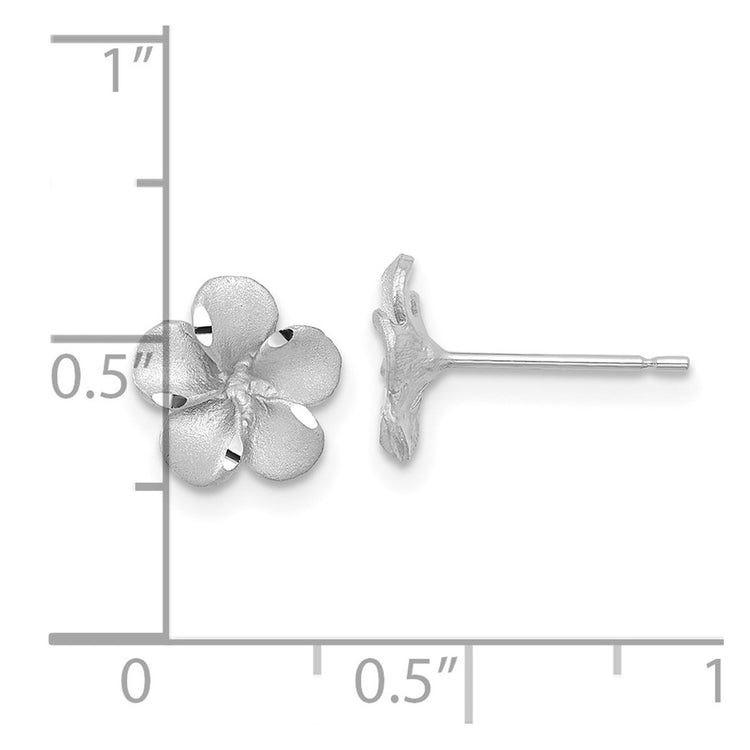 14k White Gold Satin Diamond-cut Plumeria Post Earrings
