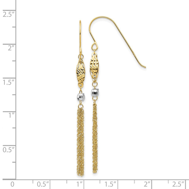 14k Two-tone Bead and Chain Tassel Dangle French Hook Earrings