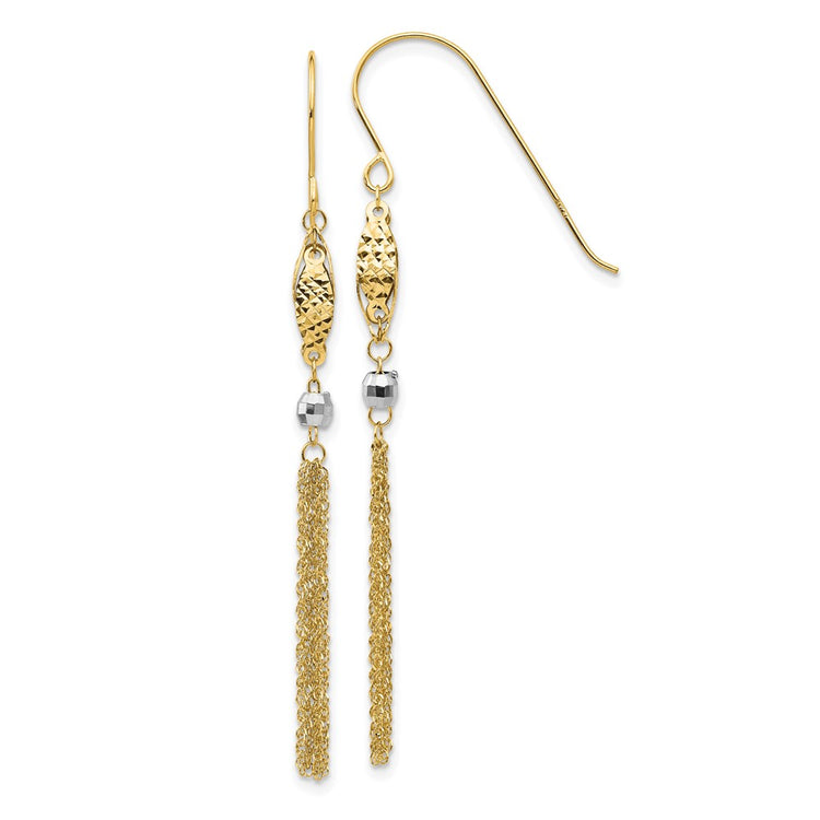 14k Two-tone Bead and Chain Tassel Dangle French Hook Earrings