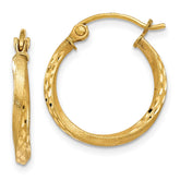 14K Satin Diamond Cut Hollow Twisted Hoop Earrings
