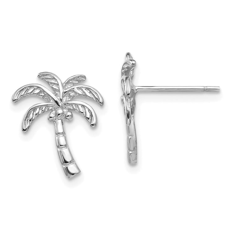 14k White Gold Polished Palm Tree Post Earrings
