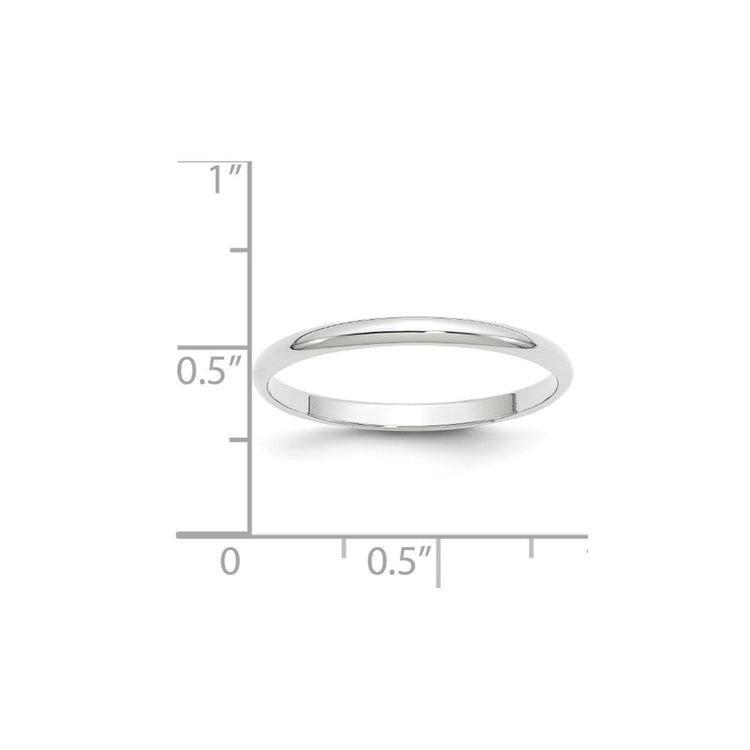 10k White Gold 2mm Lightweight Half Round Wedding Band