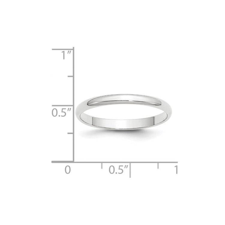 10k White Gold 2.5mm Lightweight Half Round Wedding Band