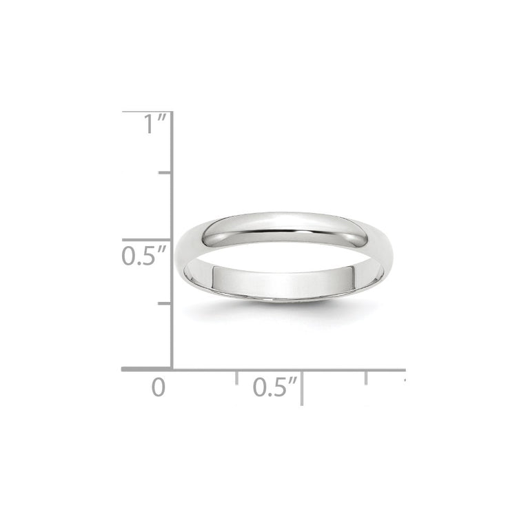10k White Gold 3mm Lightweight Half Round Wedding Band