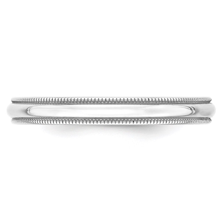 10k White Gold 3mm Lightweight Milgrain Half Round Wedding Band
