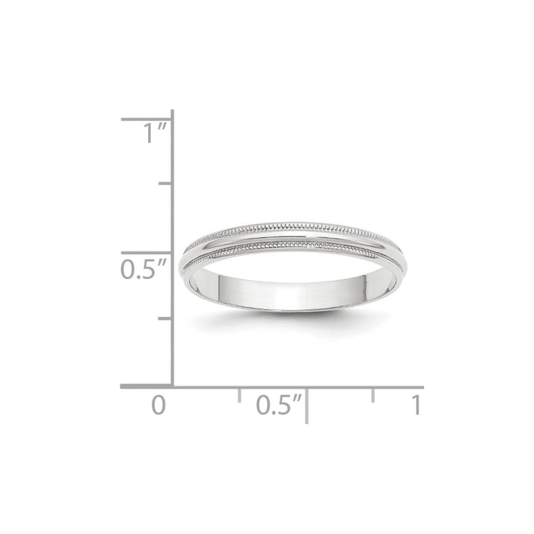 10k White Gold 3mm Lightweight Milgrain Half Round Wedding Band