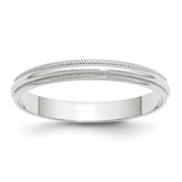 10k White Gold 3mm Lightweight Milgrain Half Round Wedding Band
