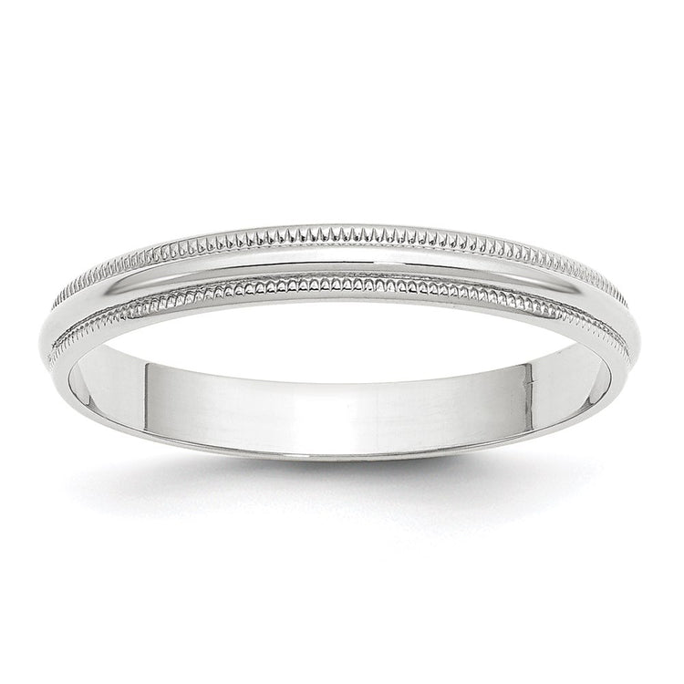 10k White Gold 3mm Lightweight Milgrain Half Round Wedding Band