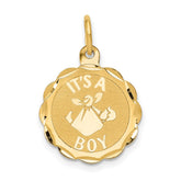 14k Polished IT'S A BOY Scalloped 16mm Engravable Disc Charm
