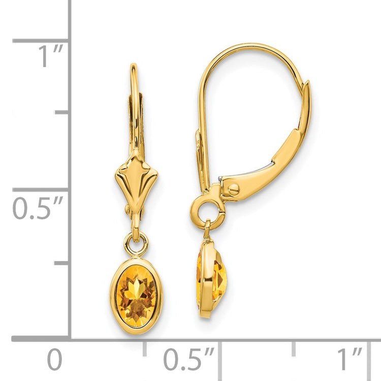 14k 6x4 Oval Bezel November/Citrine Leverback Earrings