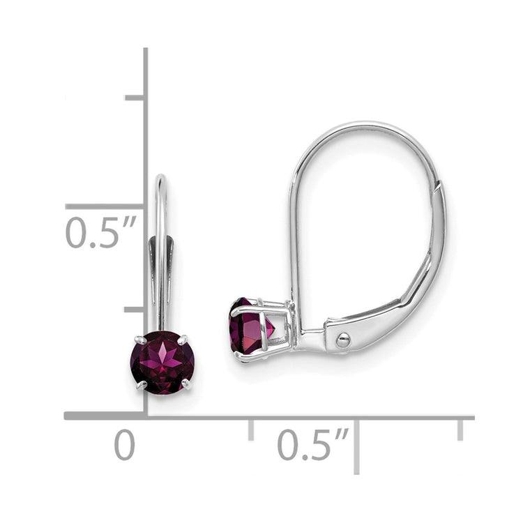 14k White Gold 4mm Round June/Rhodolite Garnet Leverback Earrings