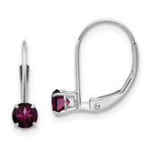 14k White Gold 4mm Round June/Rhodolite Garnet Leverback Earrings