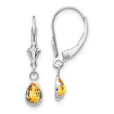 14k White Gold 6x4 Pear Bezel November/Citrine Leverback Earrings