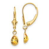 14k 6x4mm Pear Bezel November/Citrine Leverback Earrings