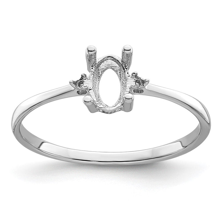 14k White Gold Diamond and 6x4 Oval Birthstone Ring Mounting