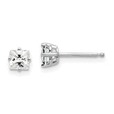 14k White Gold 4mm Princess-cut Cubic Zirconia Post Earrings