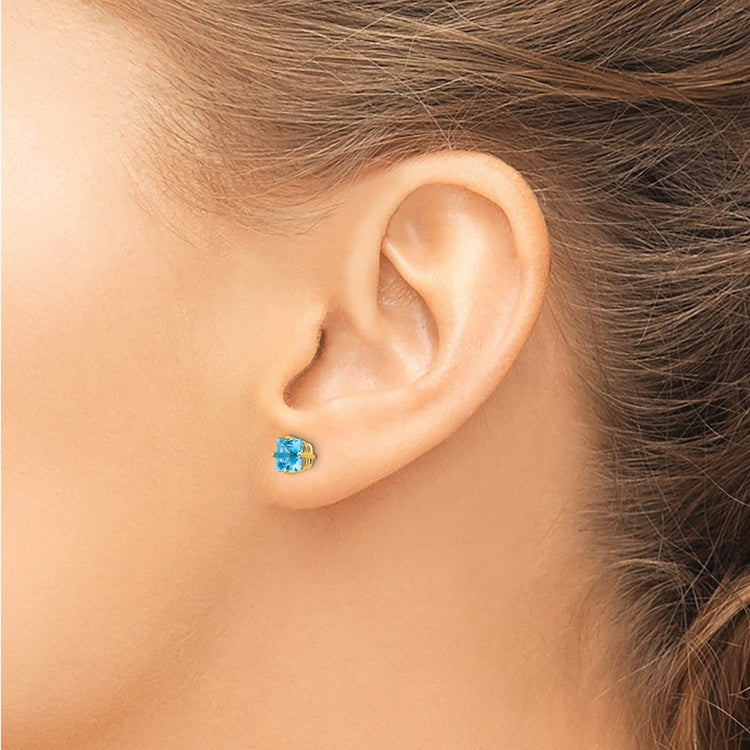 14k 5mm Princess-cut Blue Topaz Post Earrings