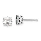 14k White Gold 5mm Princess-cut Cubic Zirconia Post Earrings
