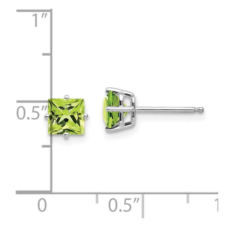 14k White Gold 5mm Square Step-Cut Peridot Post Earrings