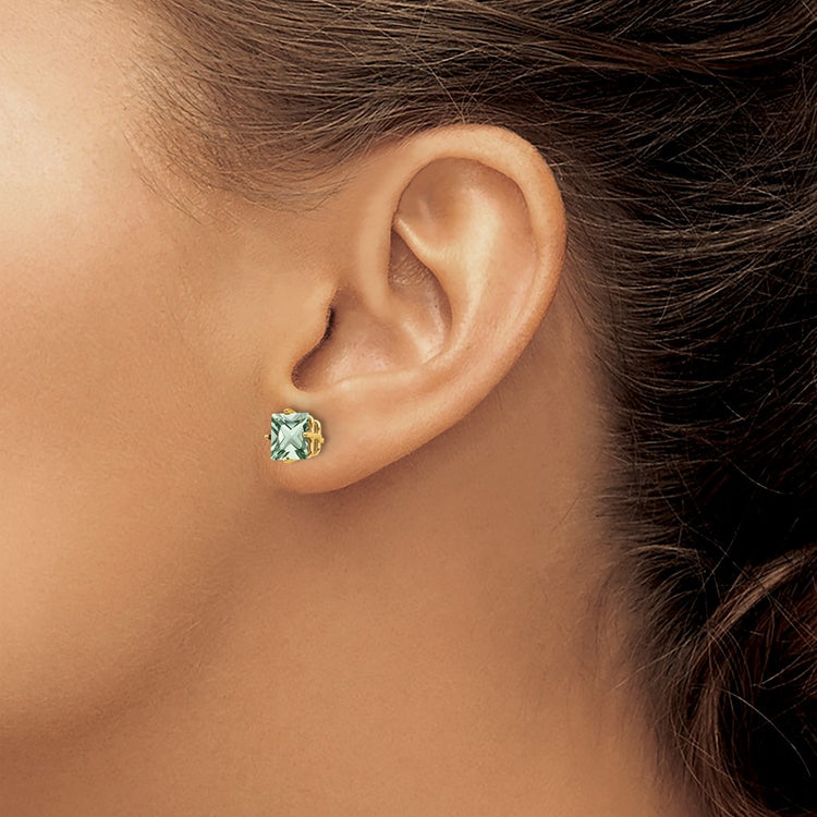 14k 6mm Square Green Quartz Post Earrings