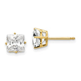 14k 6mm Princess-cut Cubic Zirconia Post Earrings
