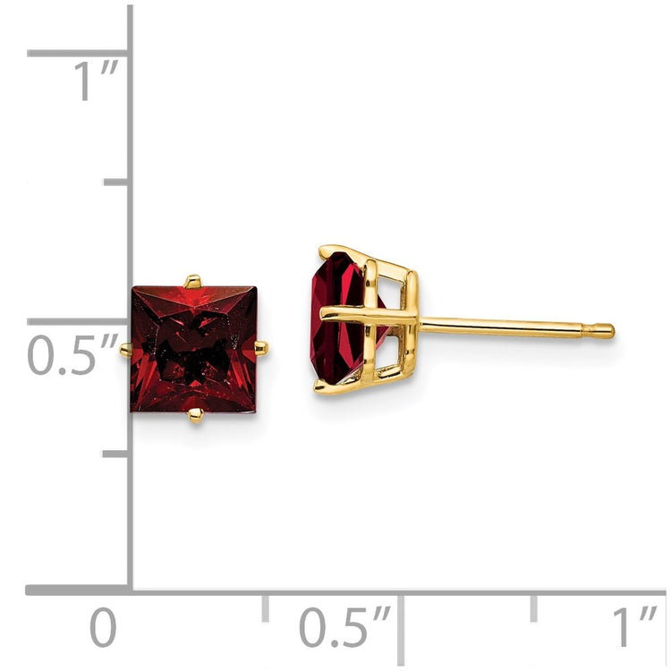 14k 6mm Princess-cut Garnet Post Earrings