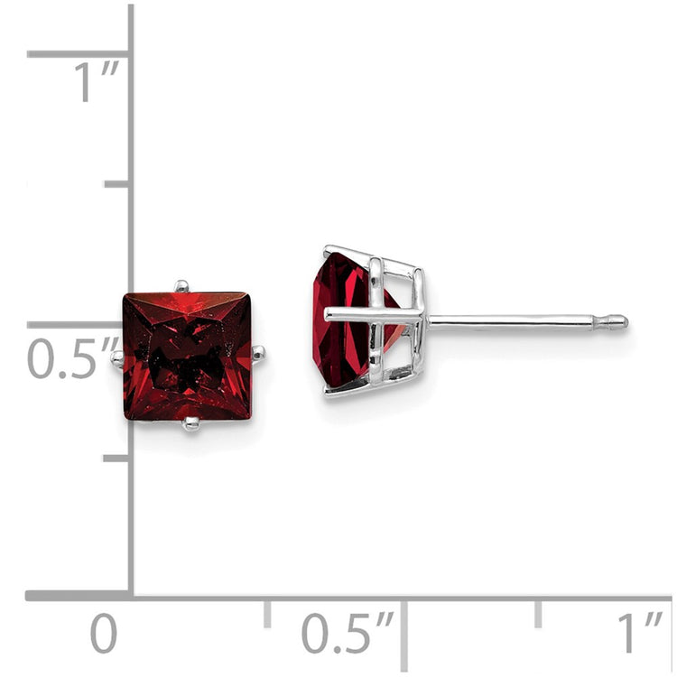14k White Gold 6mm Princess-cut Garnet Post Earrings