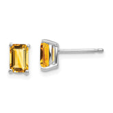 14k White Gold 6x4mm Emerald-cut Citrine Post Earrings