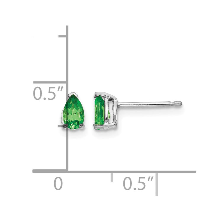14K White Gold 5x3mm Pear Tsavorite Post Earrings Stud 0.42 Grams For Women, Womens