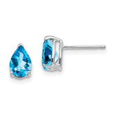 14k White Gold 7x5mm Pear Blue Topaz Post Earrings