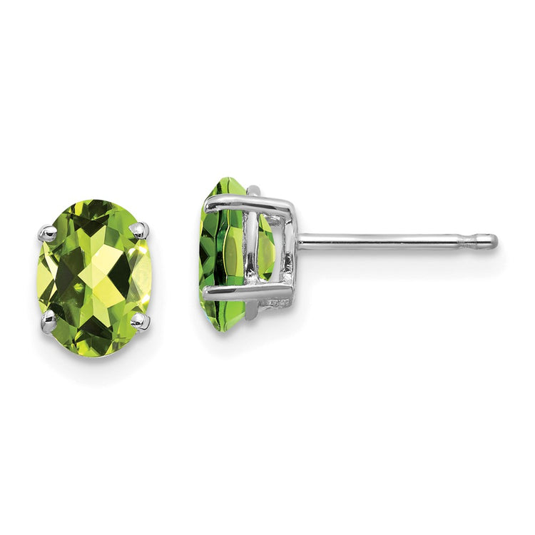 14k White Gold 7x5mm Oval Peridot Post Earrings