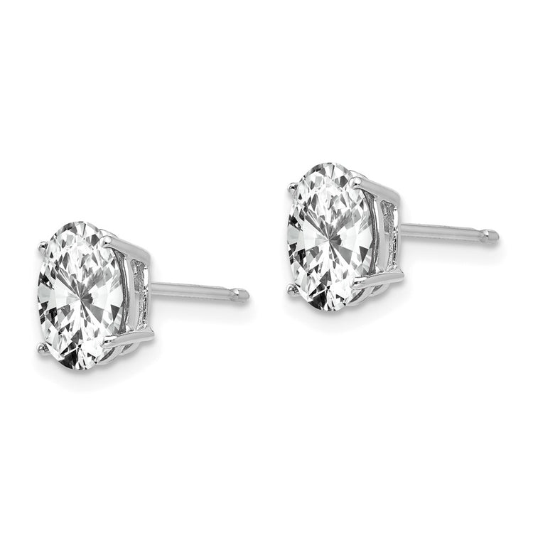 14k White Gold 8x6mm Oval Cubic Zirconia Post Earrings