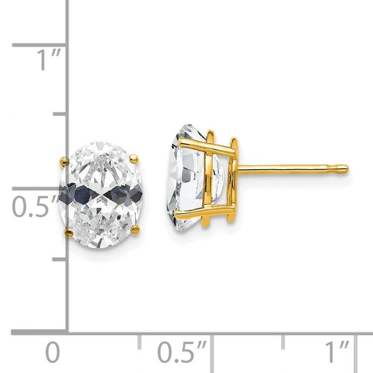 14k 9x7mm Oval Cubic Zirconia Post Earrings