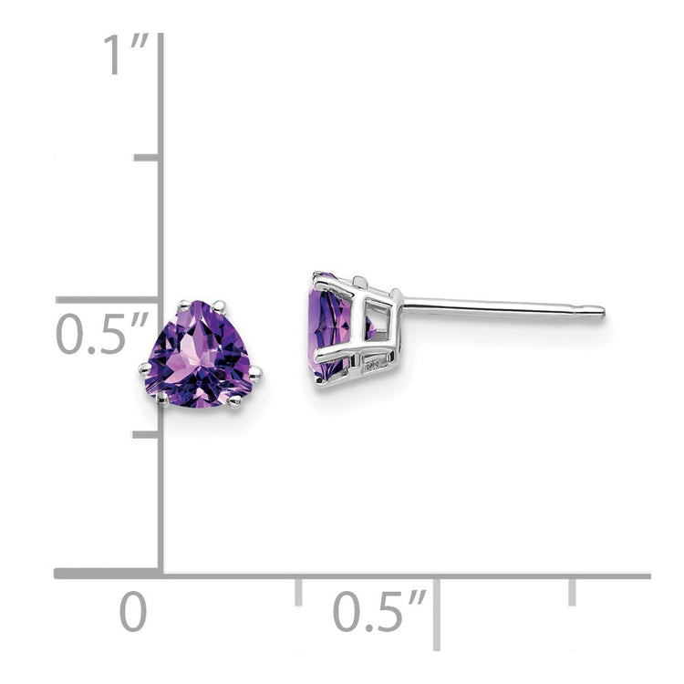 14k White Gold 5mm Trillion Amethyst Post Earrings